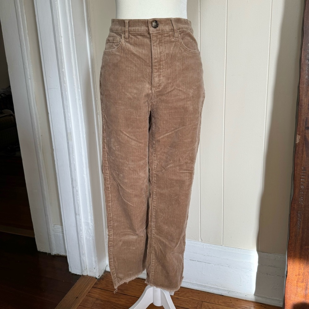 Loft Tan Corduroy Straight Leg High Waist Pants | size 27/ 4